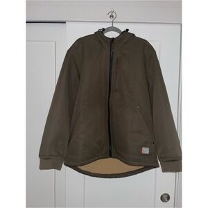 NWOT Free Country Mens Sherpa Lined Hooded Jacket Brown Canvas Coat Large L
